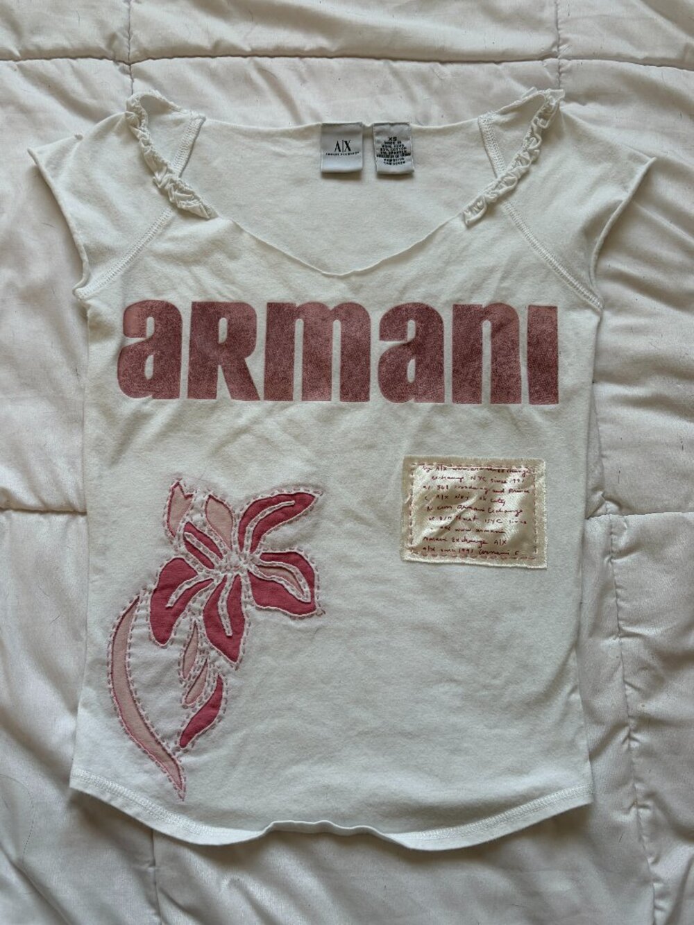 A|X Armani Exchange Vintage Y2K Floral Applique Graphic Top XS